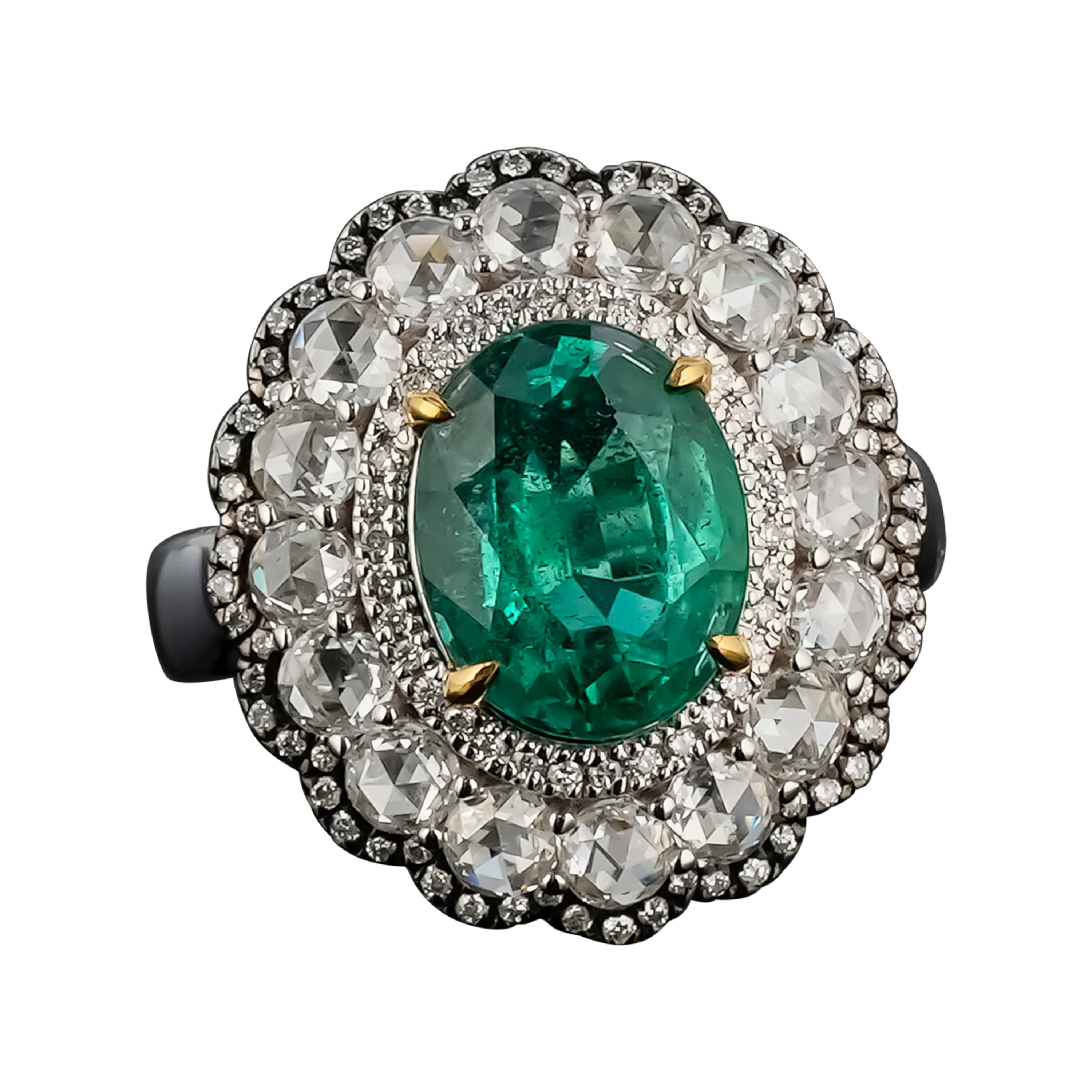 Certified 2.70 carat Emerald and Diamond Cocktail Ring