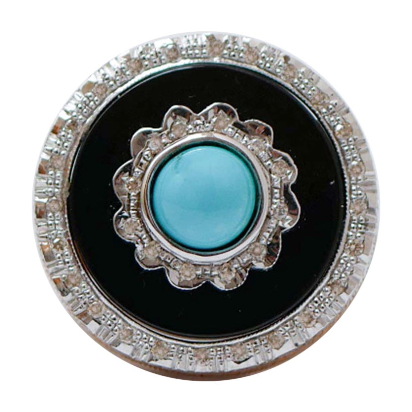 Turquoise, Onyx, Diamonds, Rose Gold Ring