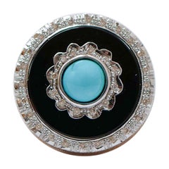 Turquoise, Onyx, Diamonds, Rose Gold Ring