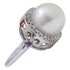 South-Sea Pearls, Diamonds, Amethysts, 18 Karata White Gold Ring.