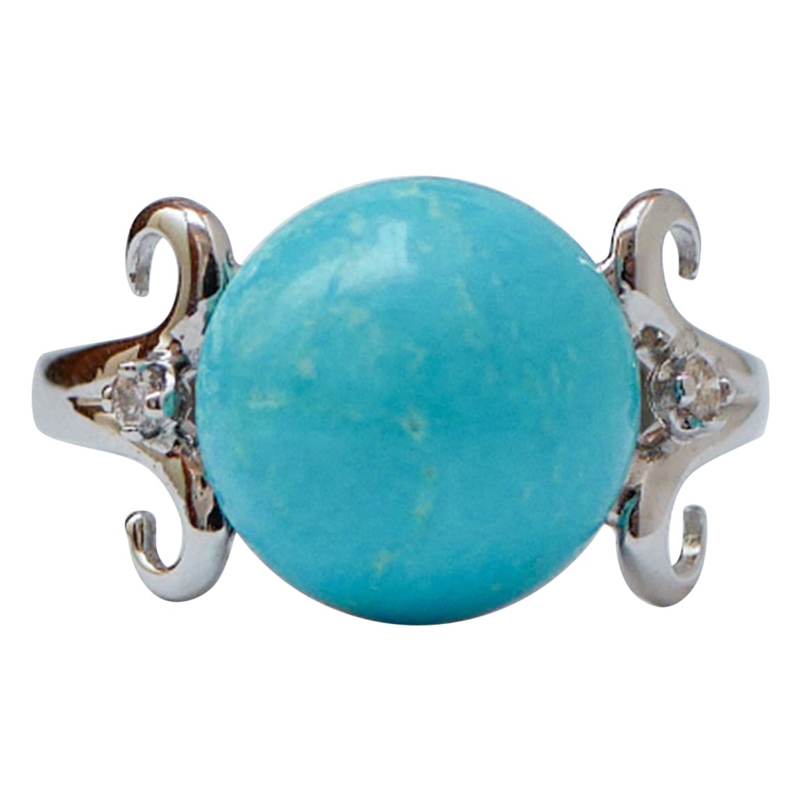 Magnesite, Diamonds, 14 Karat White Gold Ring.