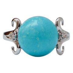 Anello in magnesite, diamanti, oro bianco 14 carati.