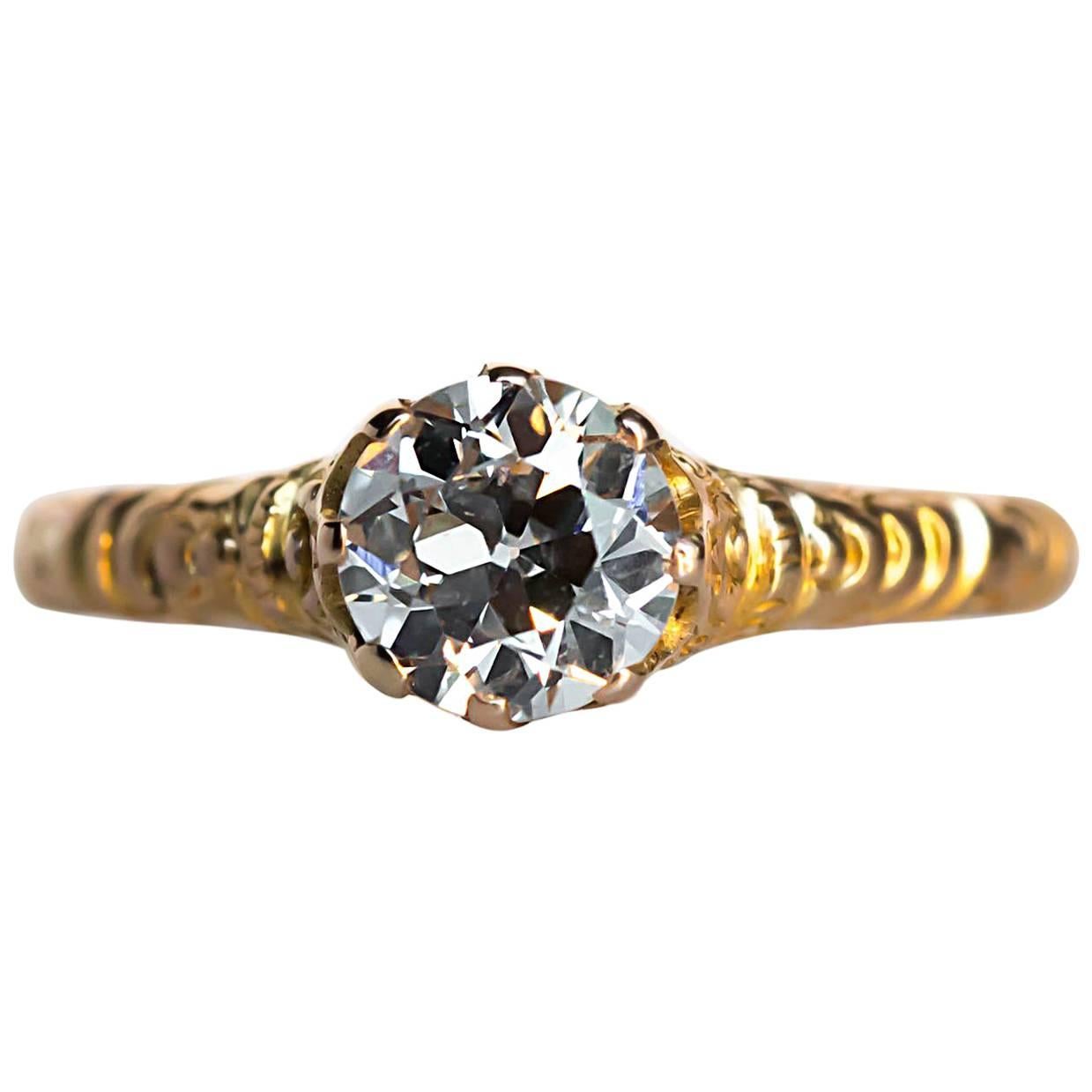 1880s Victorian 1 Carat Opal Diamond Yellow Gold Engagement Ring at