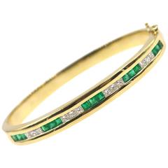 Tiffany & Co. Emerald Diamond Gold Bangle Bracelet