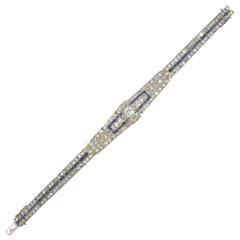Art Deco Original Sapphire Diamond Platinum Link Bracelet 10