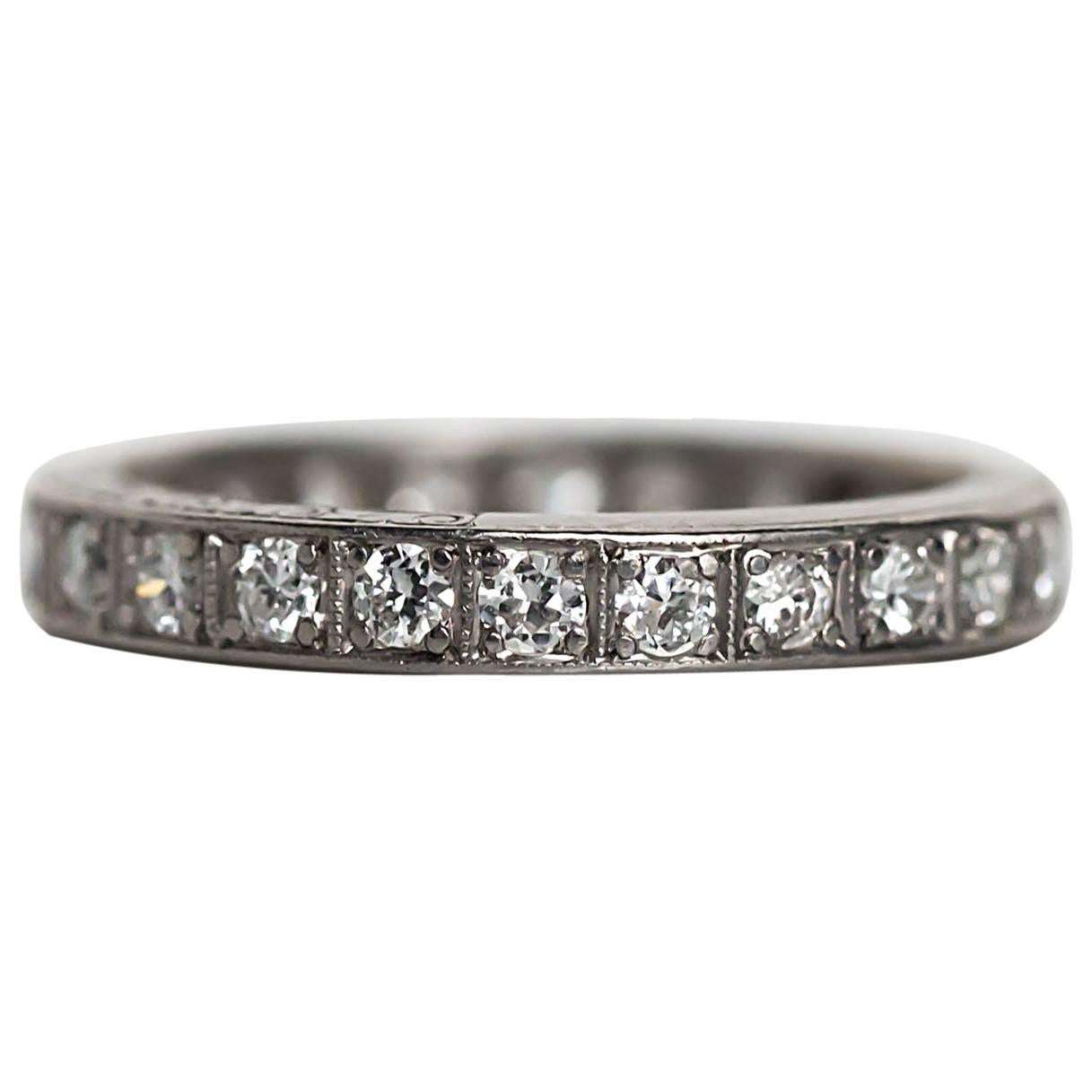 1910s Art Deco Old European Cut Diamond Platinum Eternity Band Ring