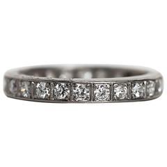 1910s Art Deco Old European Cut Diamond Platinum Eternity Band Ring 12