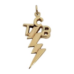 14kt Yellow Gold "TCB Lighting Bolt" Charm Elvis Taking Care of Business 14x26mm
