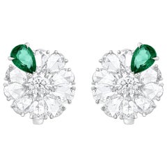 HARAKH Clous d'oreilles grappe de diamants incolores naturels et d'émeraudes 4 carats