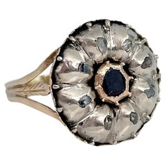Antique Georgian 14 Karat Gold Silver Ruby Rose Cut Diamond Cluster Ring