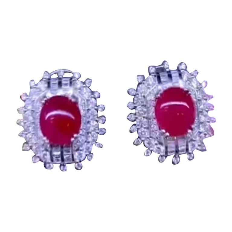 AIG Certified 9.50 Ct Burma Rubies 3.40 Ct Diamonds 18K Gold Earrings