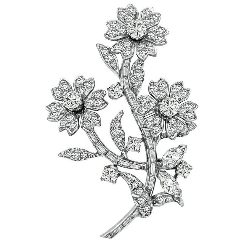 Vintage 1.50ct Diamond Flower Pin