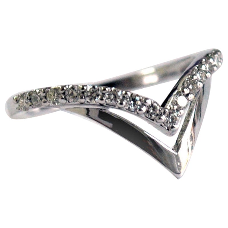 Double Chevron V Wedding Ring 14k Gold Stackable Diamond Band Unique Gift.