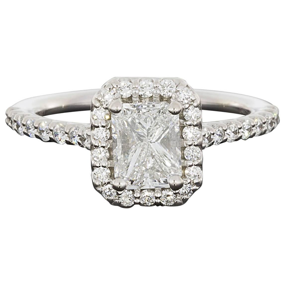Ritani 1.49 Carat Colorless Radiant Diamond Gold Halo Engagement Ring