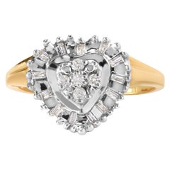 Bague Ballerina en or jaune 10K avec diamants ronds et baguettes en forme de coeur de 1/4 ct