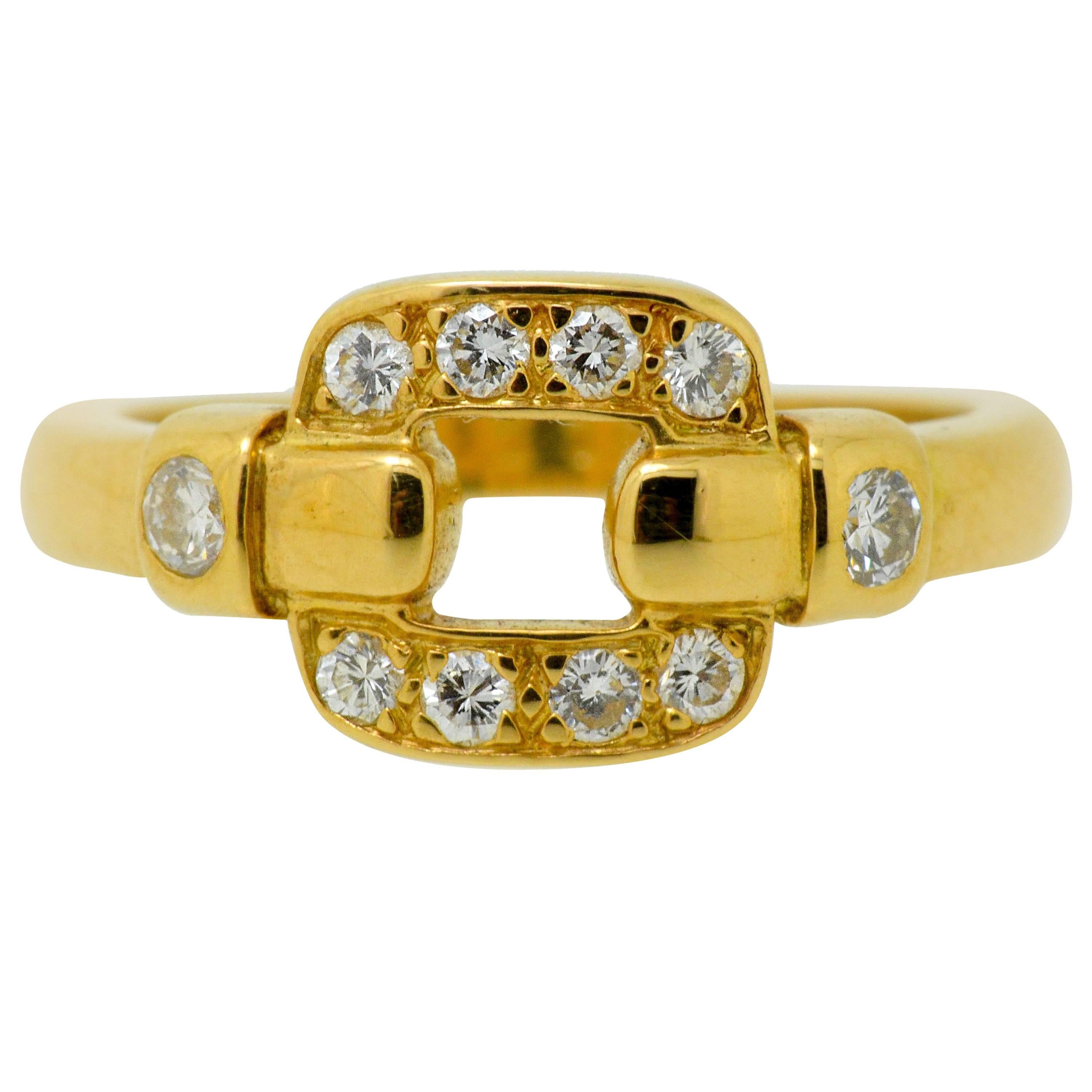 Cartier Yellow Gold and Diamond Open Buckle Ring For Sale