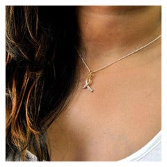 Diamond Awareness Ribbon Charm Pendant 14k Gold Dainty Gold and Diamond Pendant