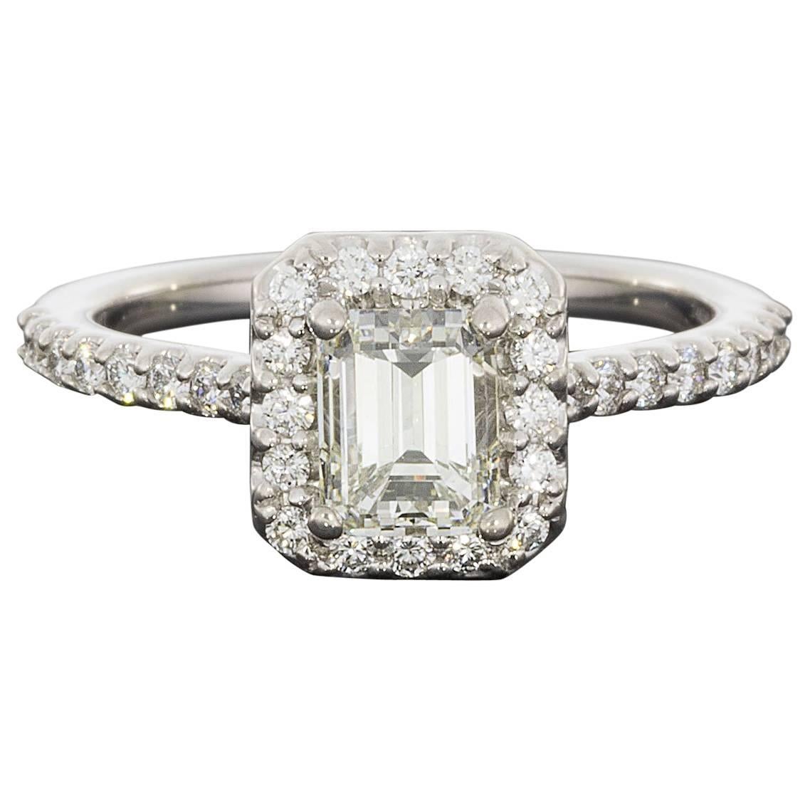 Ritani 1.41 Carat Emerald Cut Diamond Gold Halo Engagement Ring