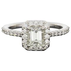 Ritani 1.41 Carats Emerald Cut Diamond Gold Halo Engagement Ring 9