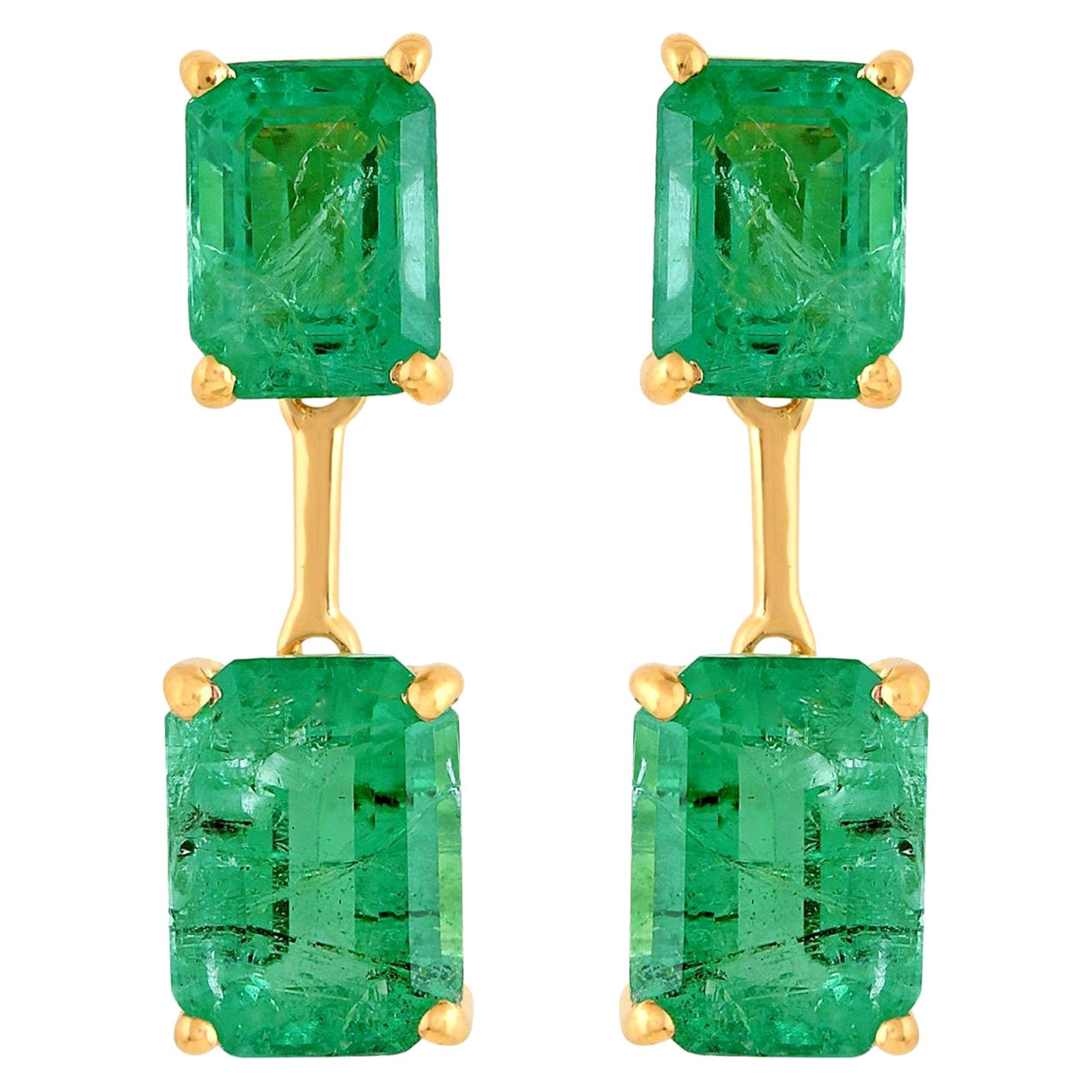 5.60 Carat Octagon Natural Emerald Dangle Earrings 18k Yellow Gold Fine Jewelry