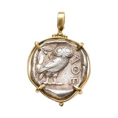 A Silver Tetradrachm Owl + Athena Pendant from the Late 5th C. BC