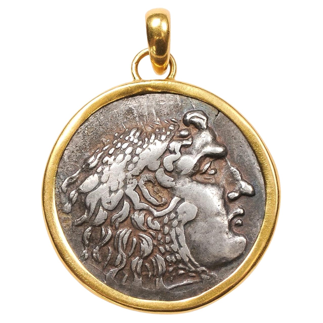Tetradracma d'argento Alexander il Grande con bordo in oro 22k