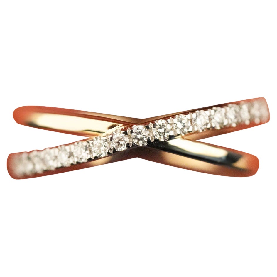 Crossover Round Natural Wedding Ring Diamond Ring 14k Gold Anniversary Gift. For Sale