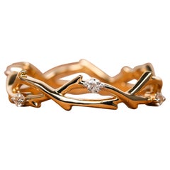Natural Diamond Wedding Band 14k Gold Minimalist Zweig Verlobungsring für Frauen.
