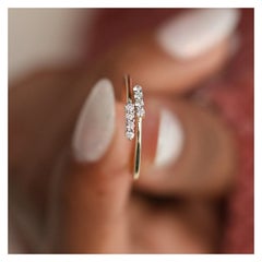 14k Solid Gold Minimalist Bypass Ring Natural Diamond Ring Spiral Cuff Ring Gift