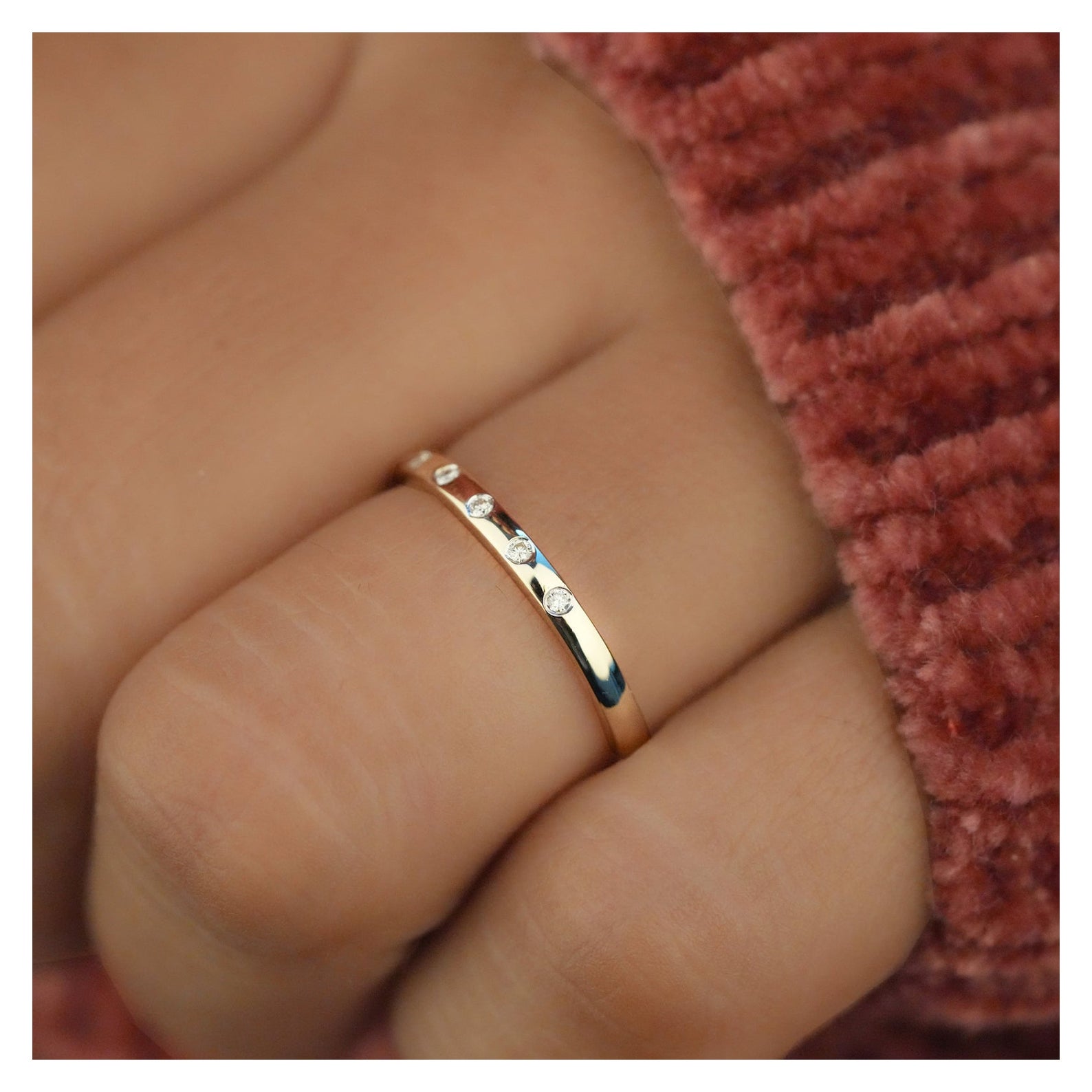 5 Stone Micro Pave Set Minimalist Diamond Ring 14k Gold Ring Minimalist Jewelry For Sale