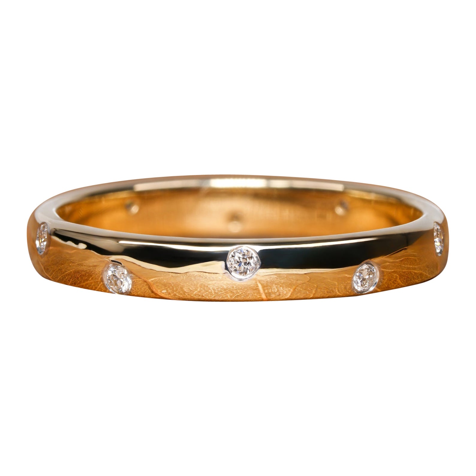 Round Natural Diamond Bezel Band Ring 14k Gold Ring Bridal Full Eternity Band. For Sale