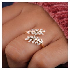 Natural Diamond Leaf Ring 14k Gold Olive Branch Engagement Ring Anniversary Gift