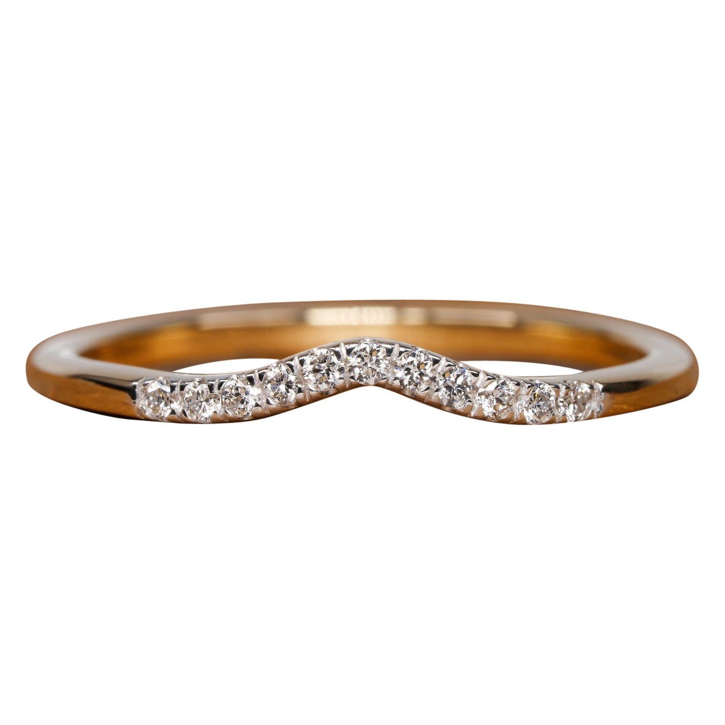 14k Gold Ring Natural Diamond Curved Ring Tiny Diamond Stacking Ring Minimalist