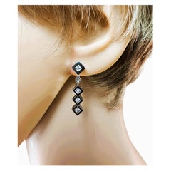 14k White Gold .15 Carat Diamond Dangle Post Earrings 1 inch long