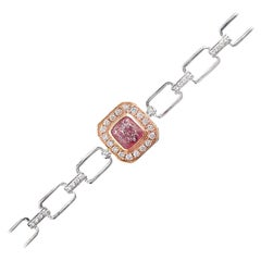 18K Weißgold Cushion-Cut Fancy Pink Diamond Kubanisches Kettenarmband