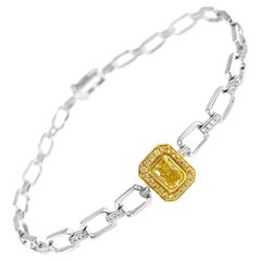 18K White Gold Fancy Yellow Diamond Cuban Chain Bracelet with Diamonds