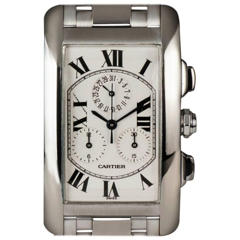 Cartier White Gold Tank Americaine Chronoflex Wristwatch