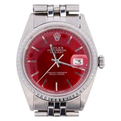 Rolex Oyster Perpetual Datejust Stainless Steel Red Dial Watch