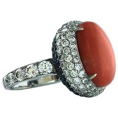 1960S French Coral Sapphire Diamond Gold Ring 8
