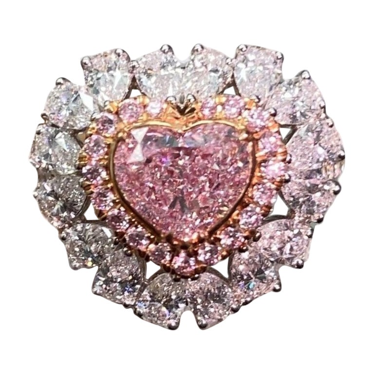 Heart Cut GIA Natural Pink Heart Shape Diamond Ring - Rare Colors Jewelry For Sale