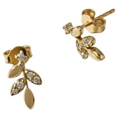 Blattgold-Ohrstecker 14K Massivgold-Ohrstecker Dainty Diamant-Blumenstecker 1 Paar.
