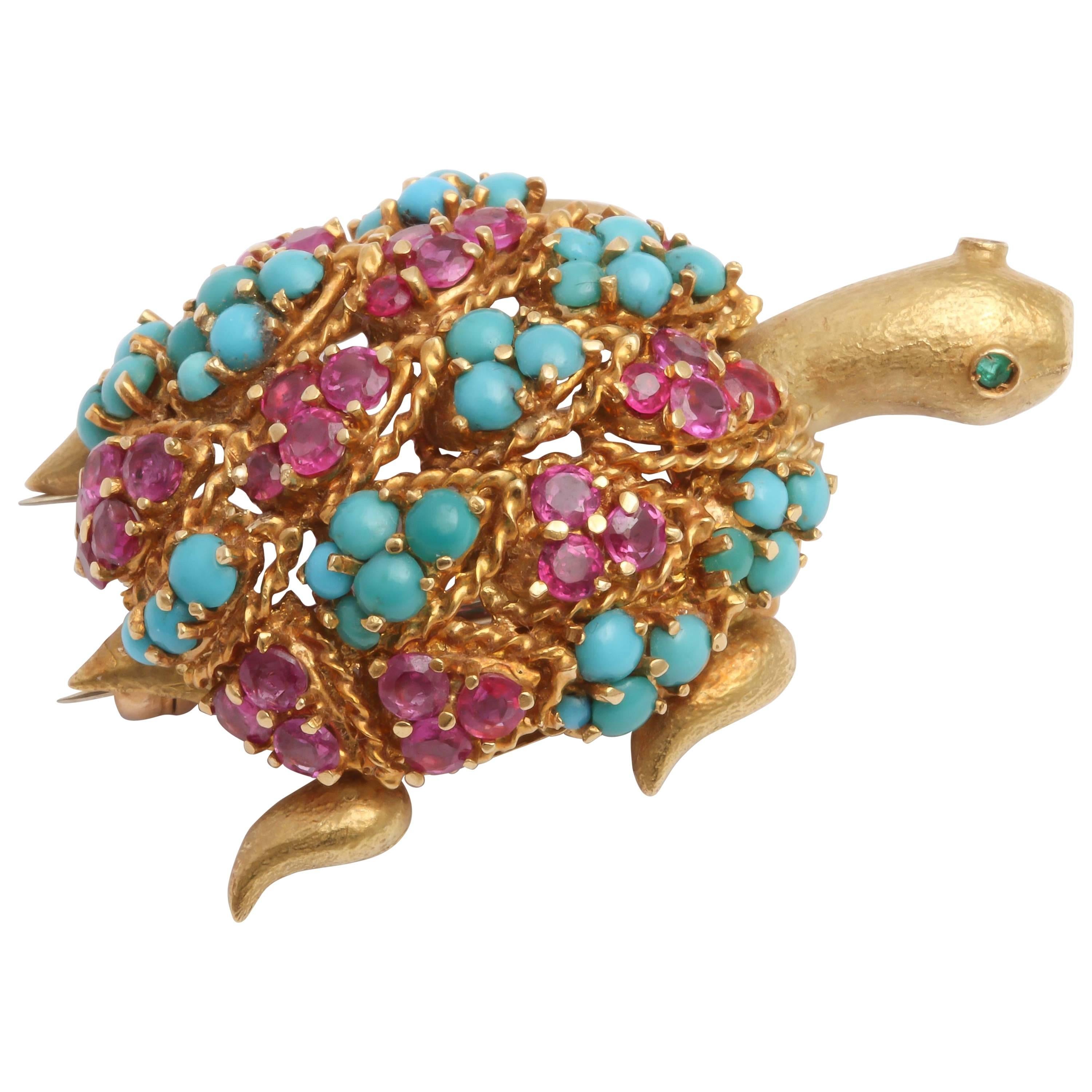 Whimsical Jewel Backed Turtle Brooch