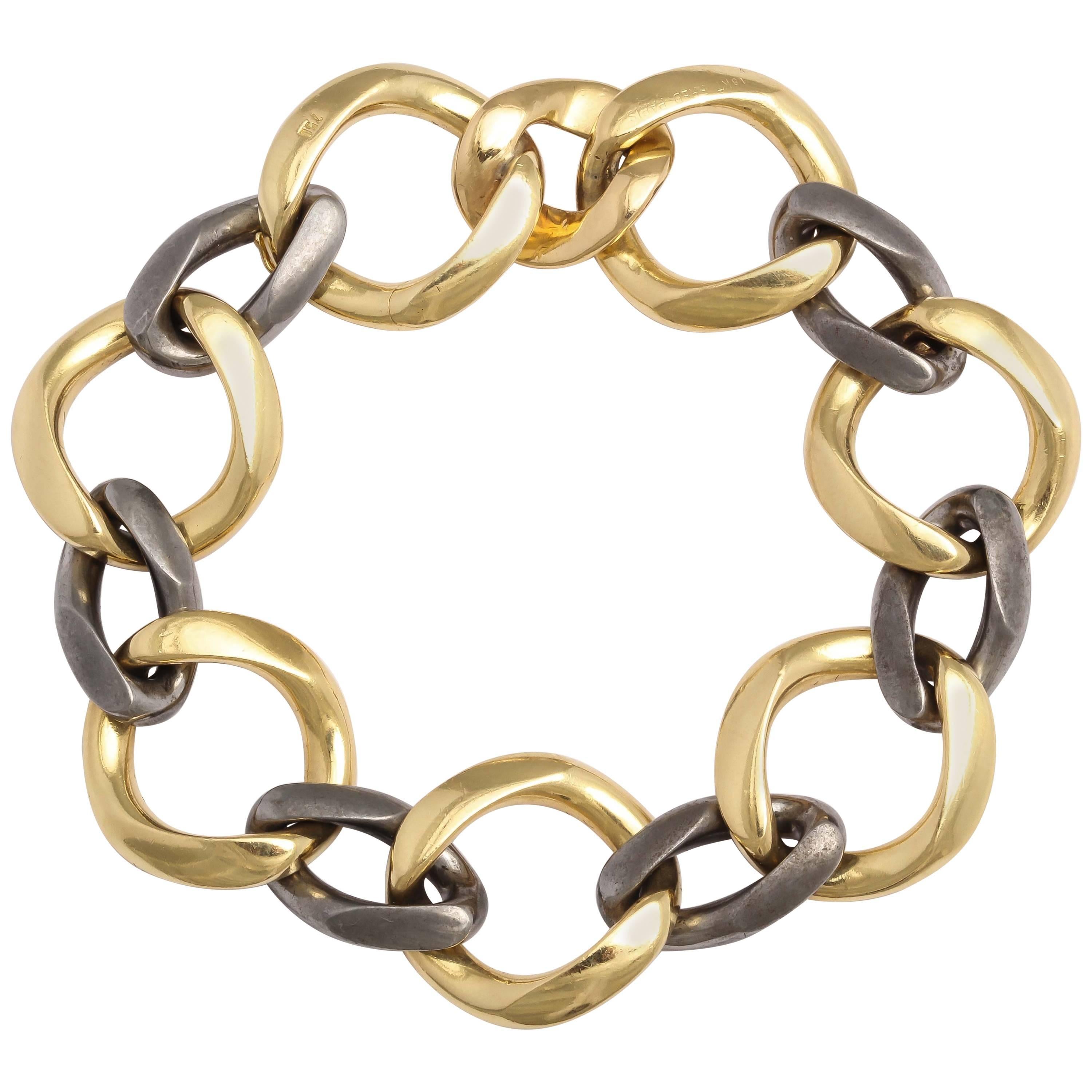 Fred Paris Gold and Gun Metal Oval Link Bracelet