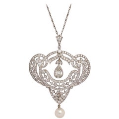 Edwardian Pearl Diamond Pendant on Chain