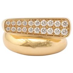 1990s Fred Paris Two Tier Chic Diamond Gold Bypass Ring