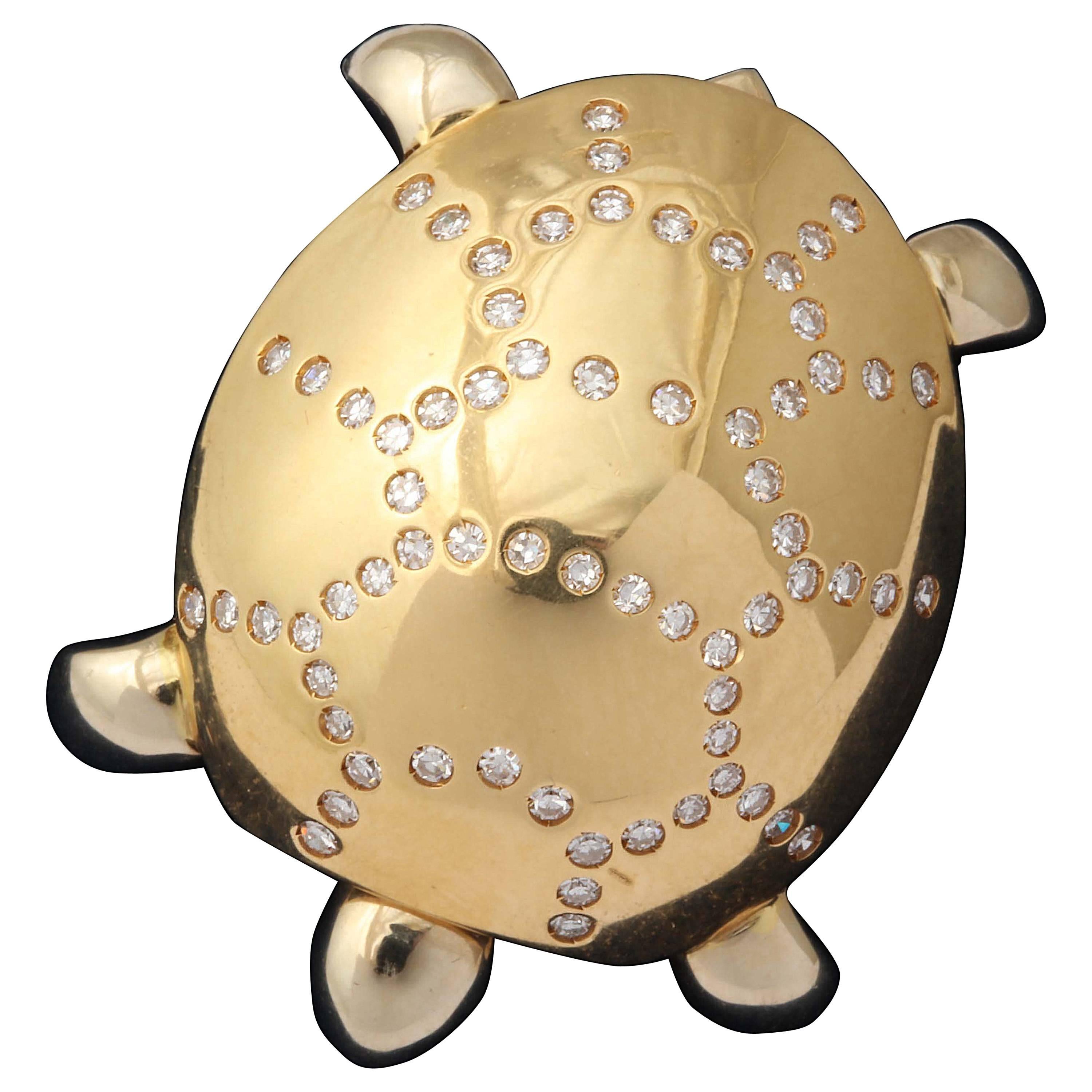 1990s GioCaroli  Figural diamond gold Turtle pin