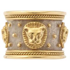 1990s Elizabeth Gage Leo Collection Two Color Gold Figural Band Ring