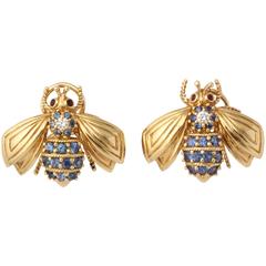 1980s Tiffany & Co. Sapphire Diamond Ruby Gold Figural Bee Earclips