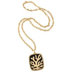 1970s Bulgari Tree Of Life Onyx Pendant With Gold Anchor Link Long Chain