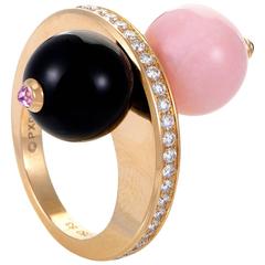 Bague Cartier Les Delices de Goa Quartz Onyx Rose Diamant Or